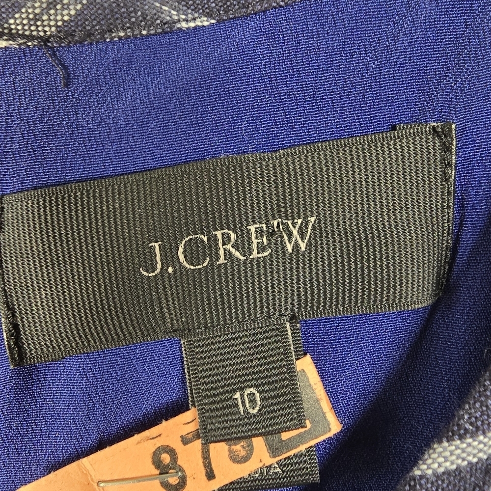 J. Crew Women's Sleeveless Shift Dress  Blue And White Ikat V-Neckline Size 10 - Picture 12 of 15